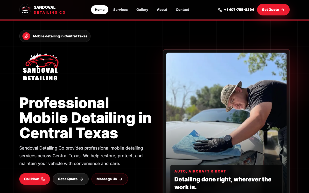 Sandoval Detailing Co website screenshot